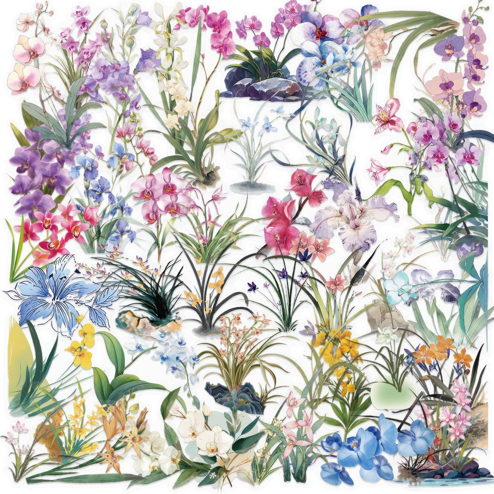 LOOGFDC Flower Sticker: waterproof, transparent wildflowers for water bottles and laptops, easy to apply.
