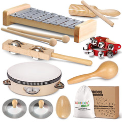 LOOIKOOS toddler musical instruments wooden set with storage bag for easy cleanup