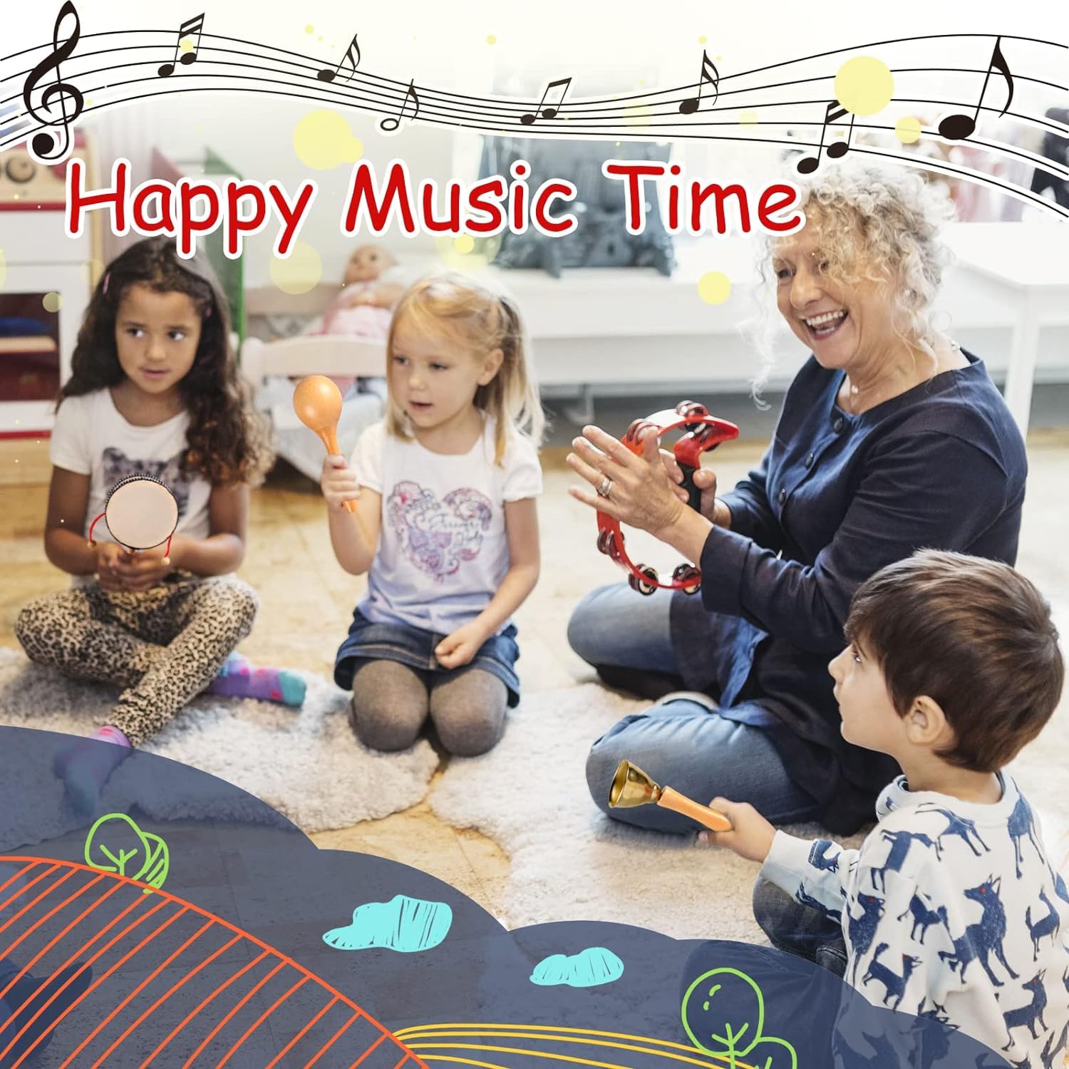 LOOIKOOS toddler wooden blowing instrument introduces gentle wind sounds for kids.