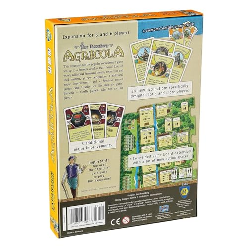 Lookout Agricola 5-6 player extension components display more farmyard options and resources.