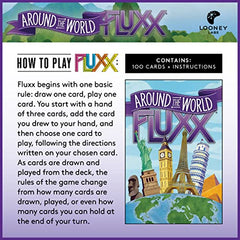 Looney Labs Around The World Fluxx visuals showcase a family-friendly setup for quick rounds