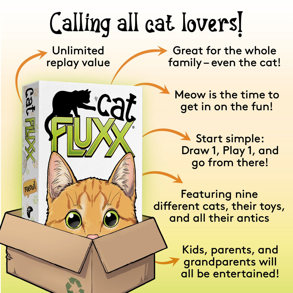 Looney Labs Cat Fluxx The Human card adds humor to rounds.