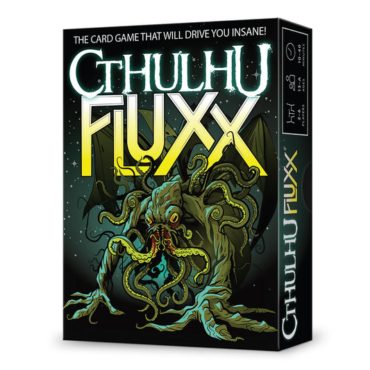 Looney Labs Cthulhu Fluxx box and colorful cards for mystery fans