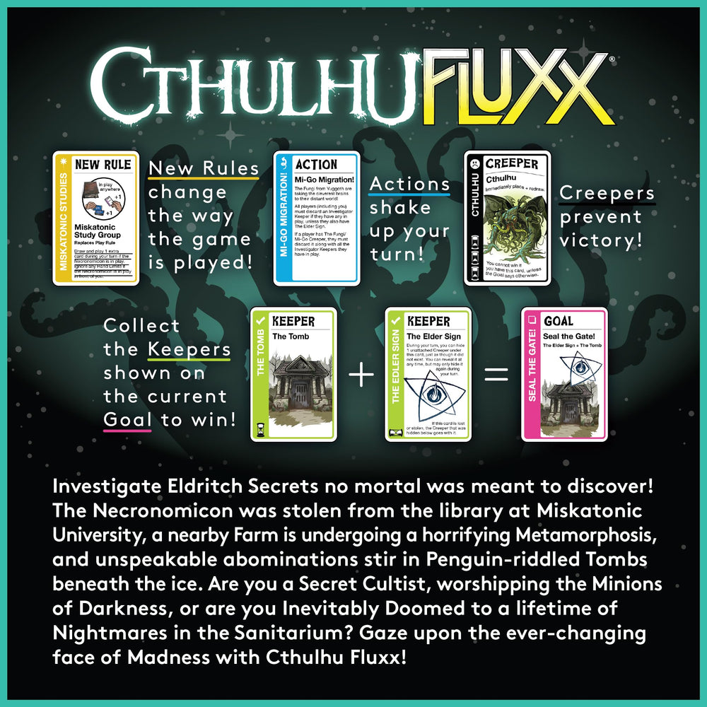 Looney Labs Cthulhu Fluxx keeper and creeper cards drive tense strategy