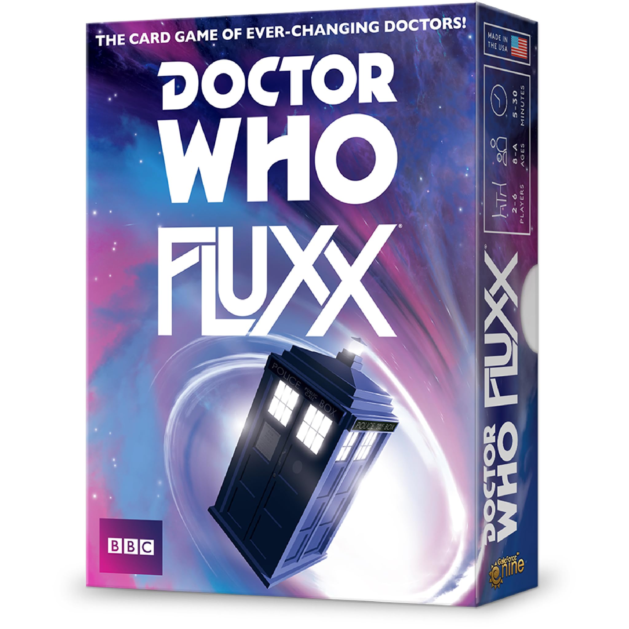 Looney Labs Doctor Who Fluxx card game box for family game nights