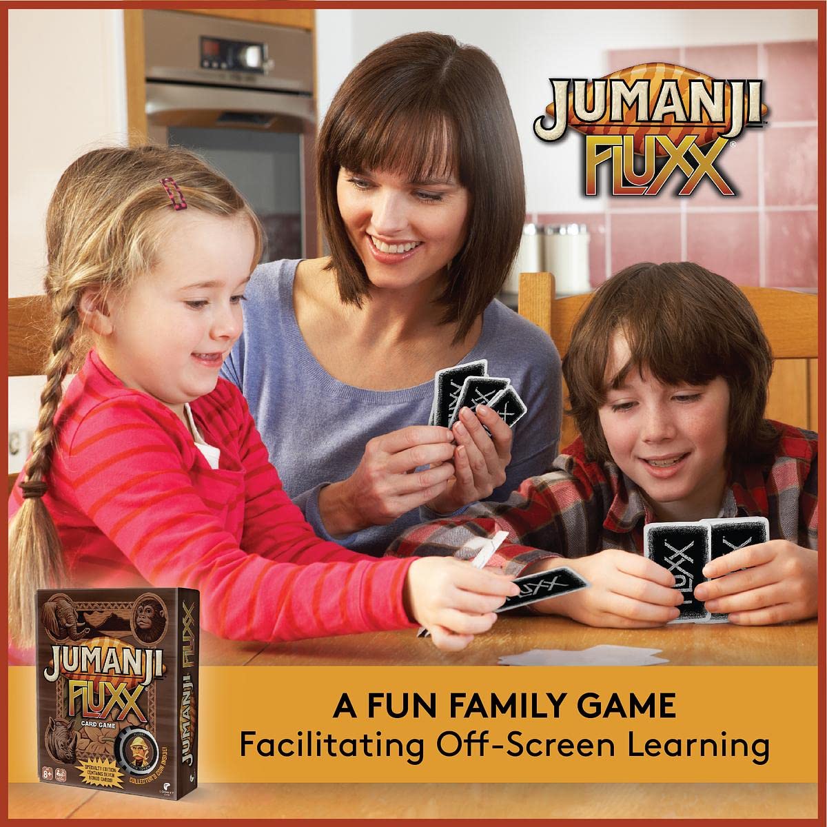 Looney Labs Jumanji Fluxx family game night scene captures bonding moments