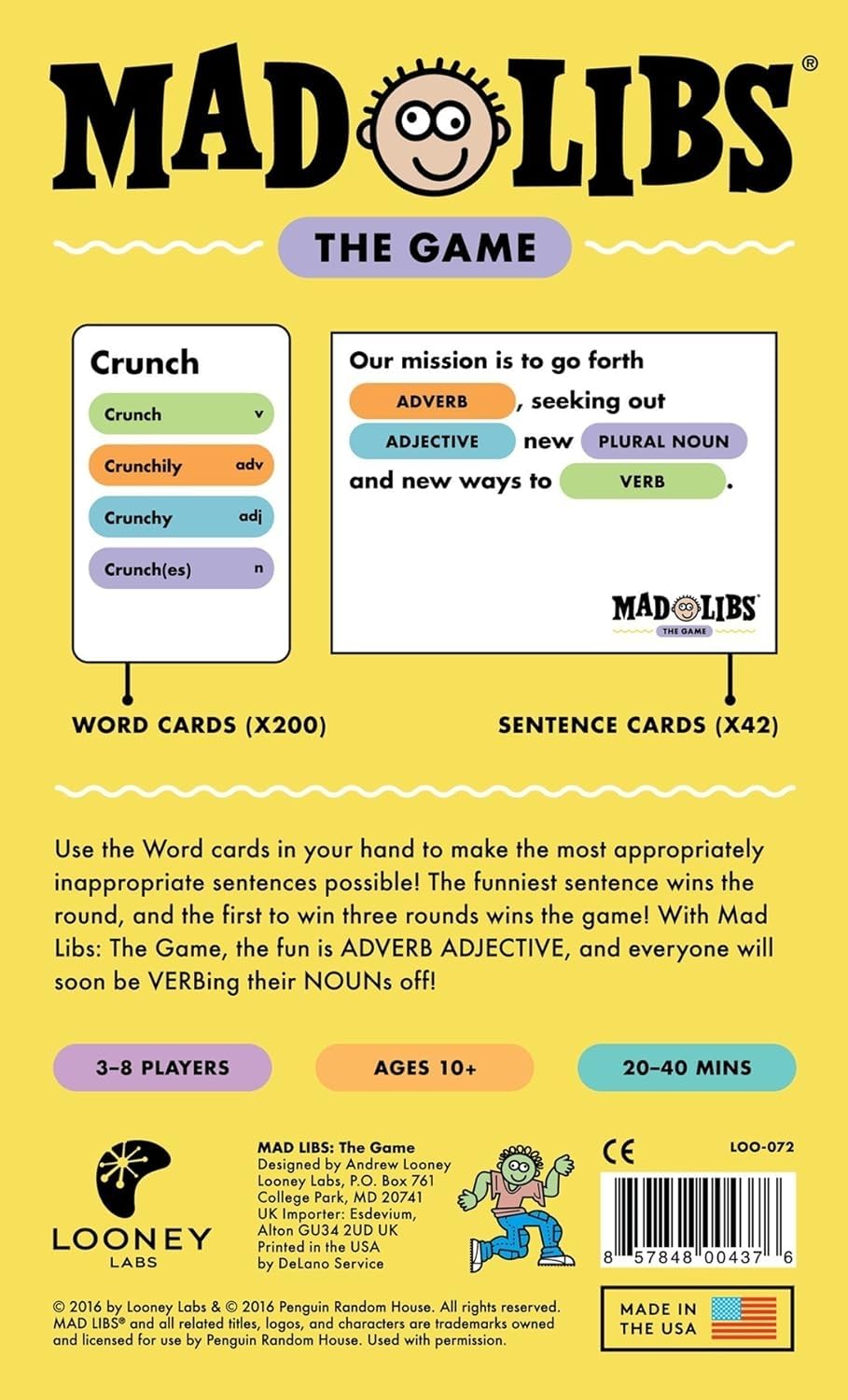 Looney Labs Mad Libs action shot highlights easy setup and instant fun