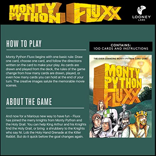 Monty Python Fluxx in-hand cards showcase humor and quick strategy