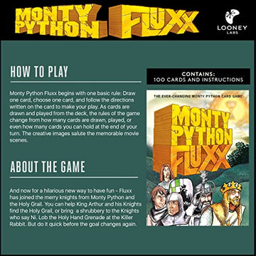 Monty Python Fluxx in-hand cards showcase humor and quick strategy