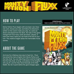 Monty Python Fluxx in-hand cards showcase humor and quick strategy