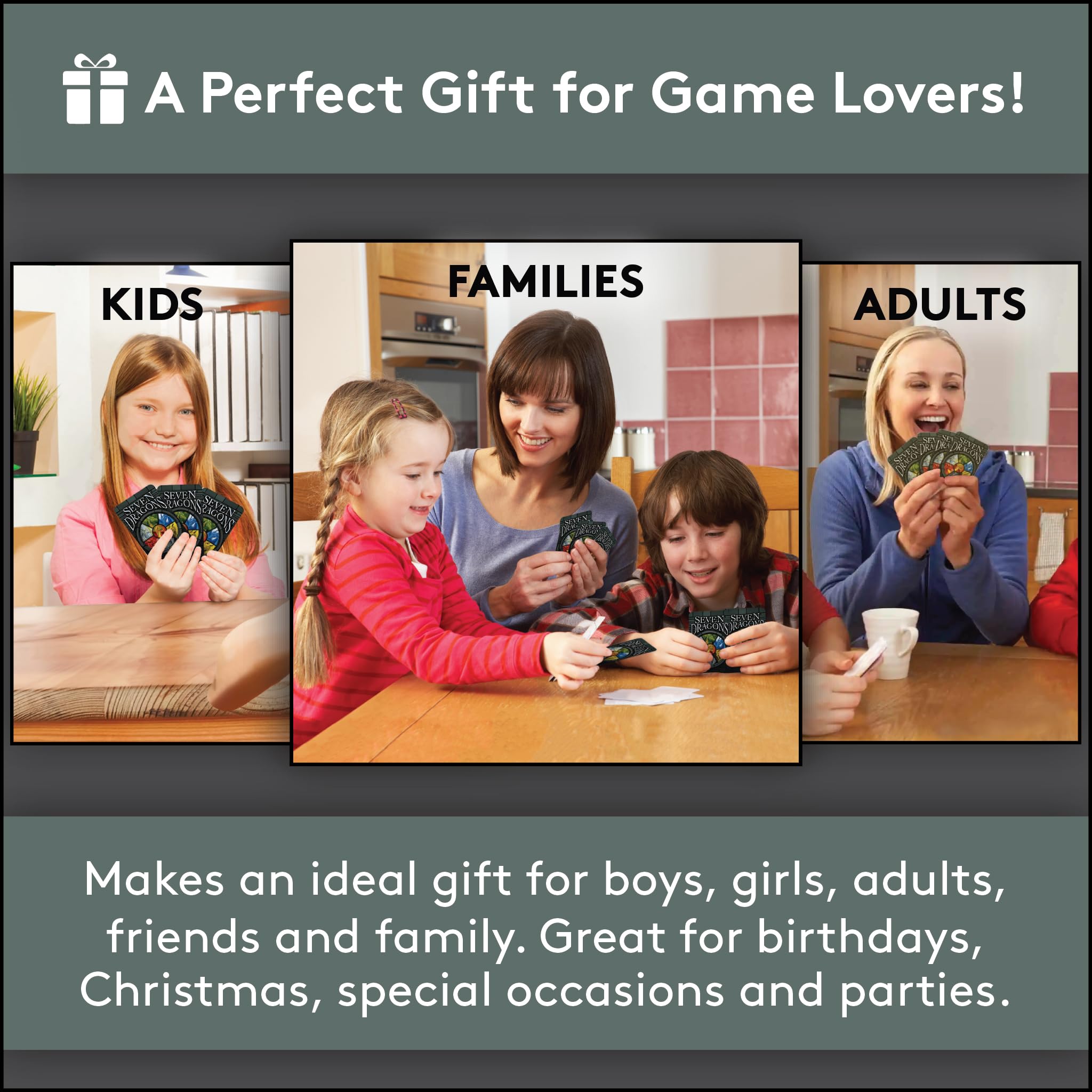 Looney Labs Seven Dragons two-to-five player setup fits small gatherings.