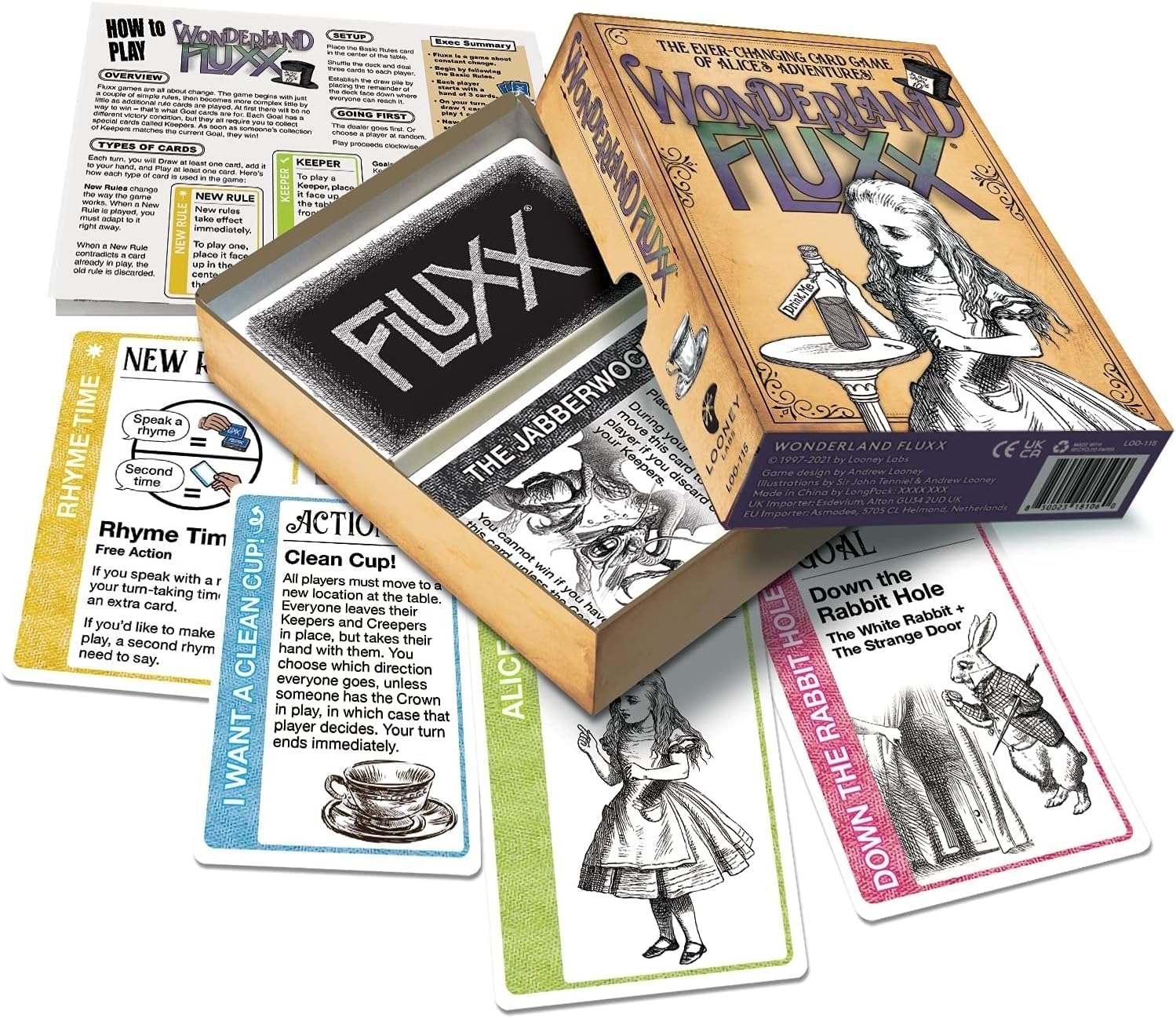 Looney Labs Wonderland Fluxx: basic rule play, easy start for newcomers.