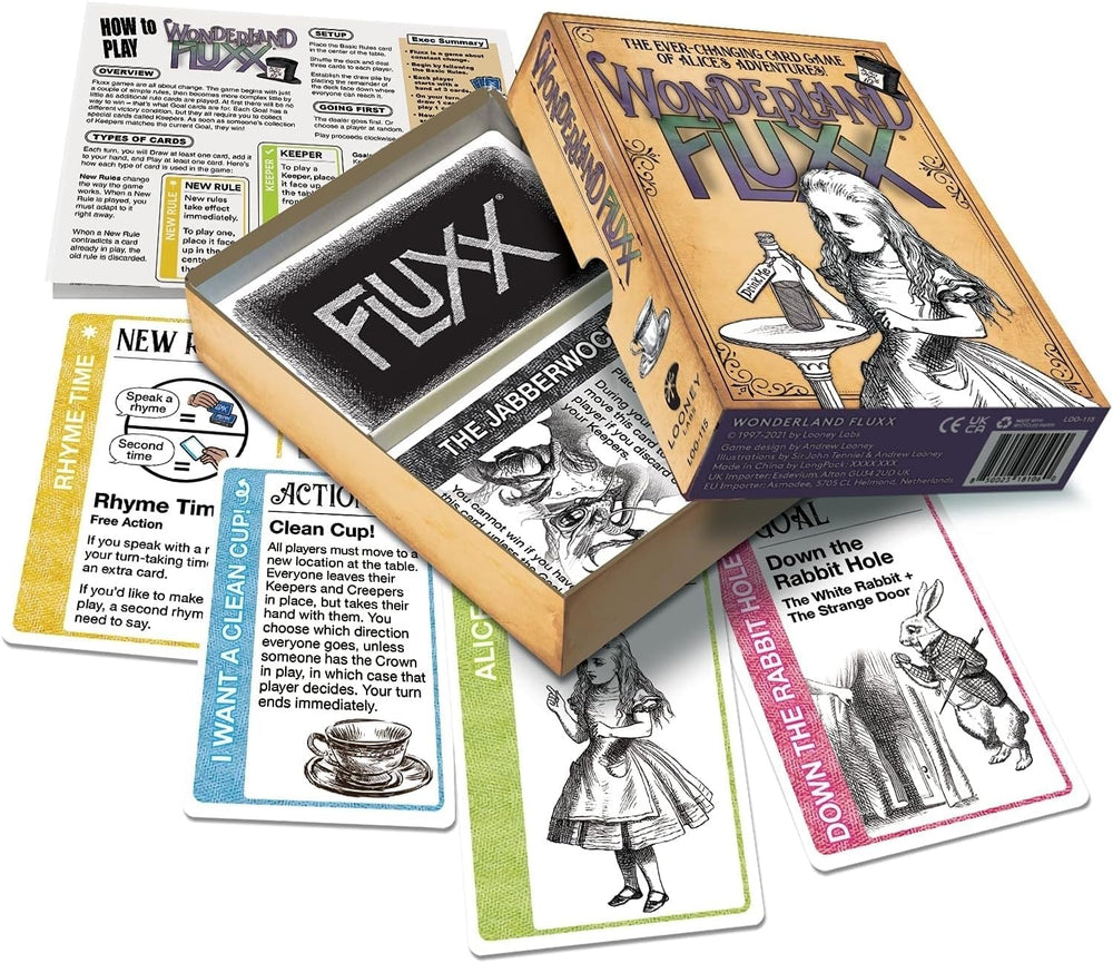 Looney Labs Wonderland Fluxx: basic rule play, easy start for newcomers.