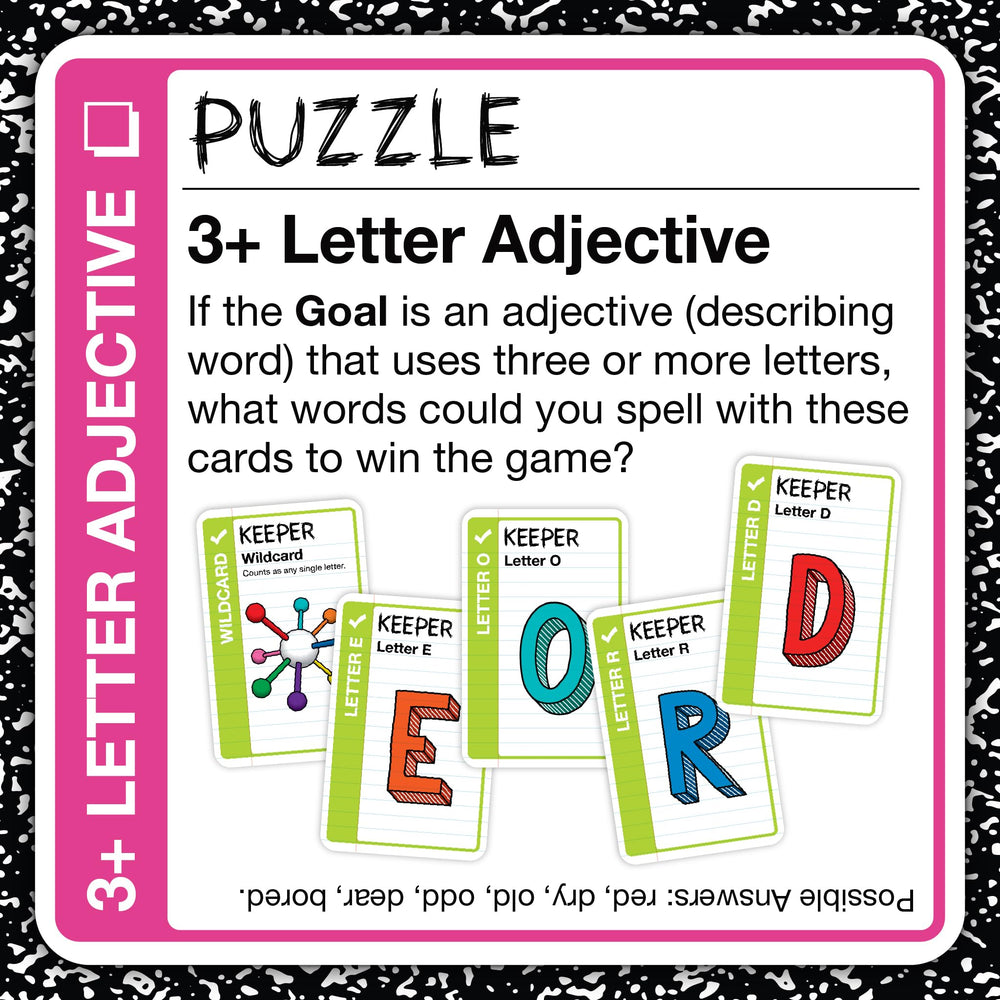 Colorful Word Fluxx cards spread, highlighting dynamic word-building opportunities