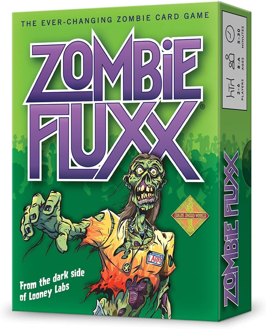 Looney Labs Zombie Fluxx game cover invites quick, social play.