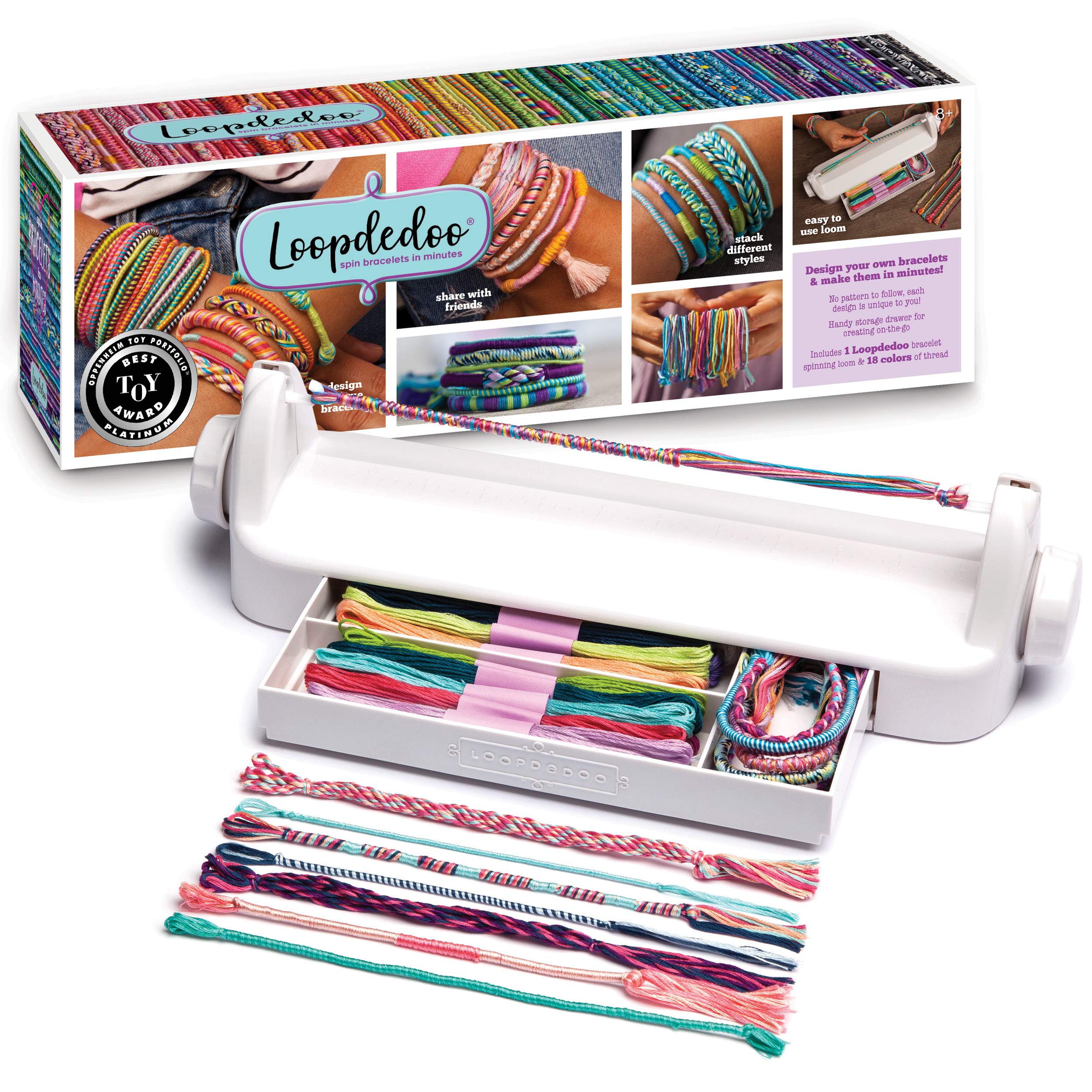 Loopdedoo spinning loom in action for quick bracelet crafting.