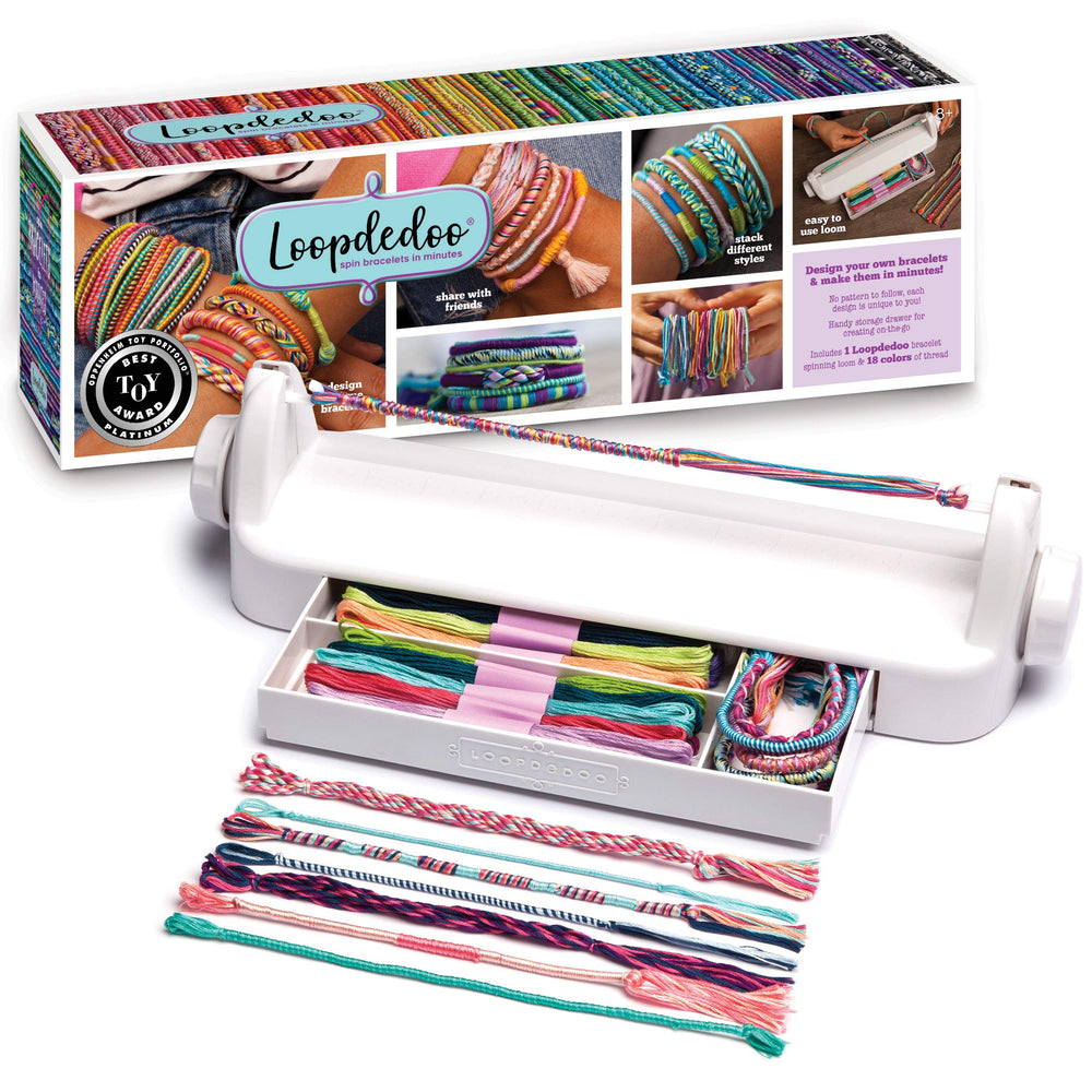 Loopdedoo spinning loom in action for quick bracelet crafting.