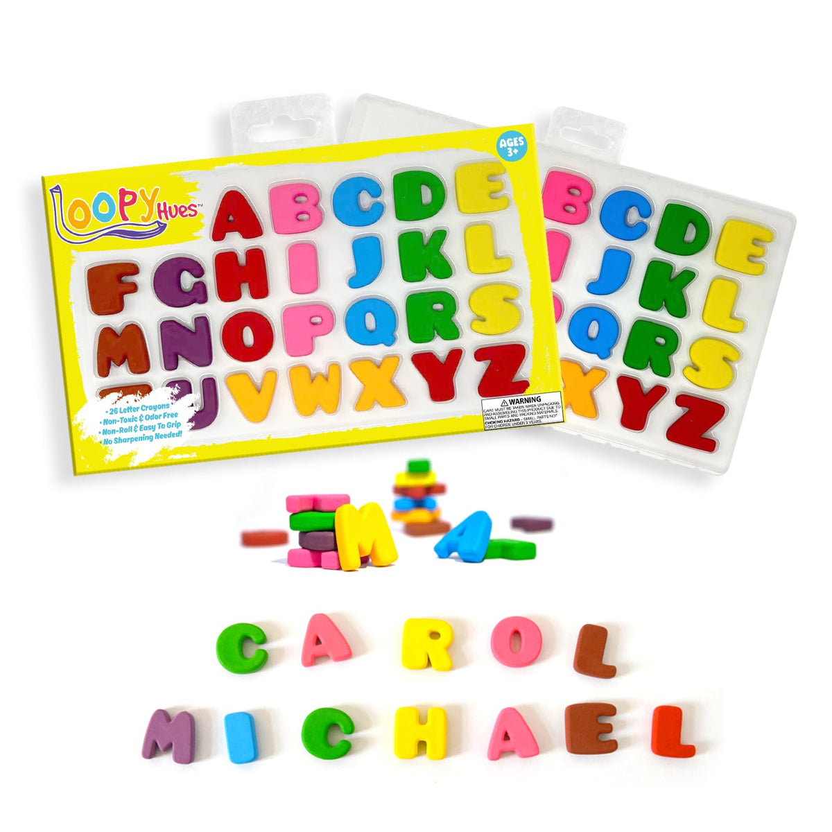 Loopy Hues bendable crayons with triangular and round shapes for a comfortable grip