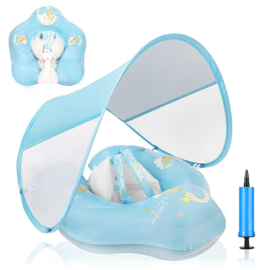Loowarts baby pool float with canopy provides secure shade for infant play.