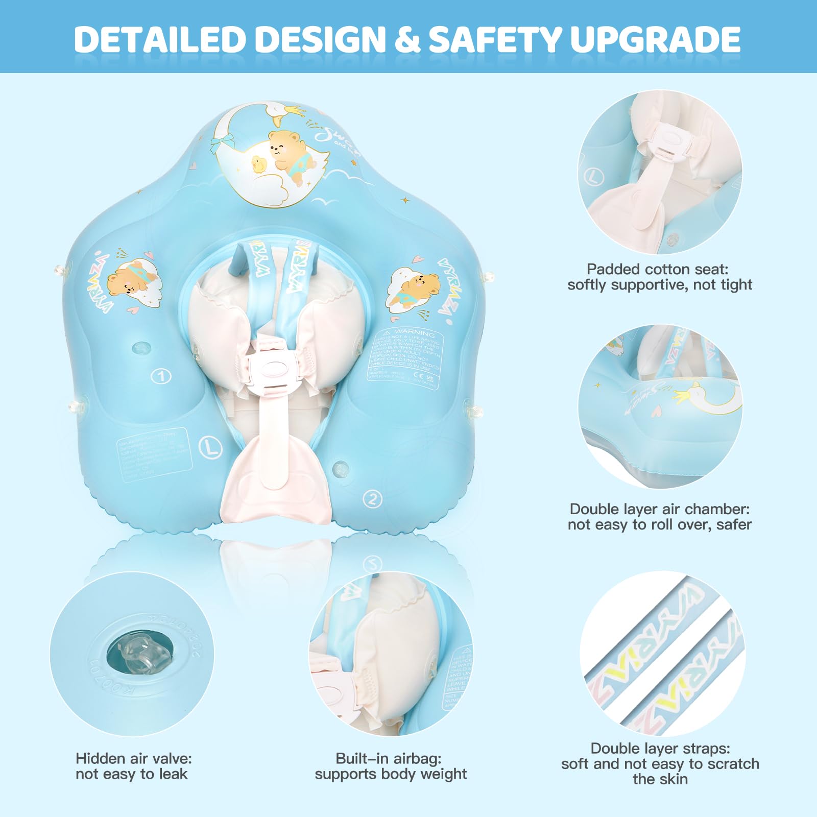 Loowarts UPF50+ canopy protects baby’s skin during sunny pool sessions.