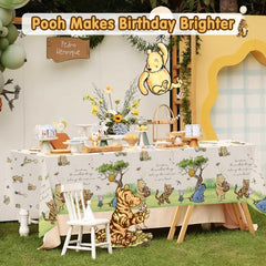 Lopeastar disposable Winnie tablecloth in a rectangular setup.