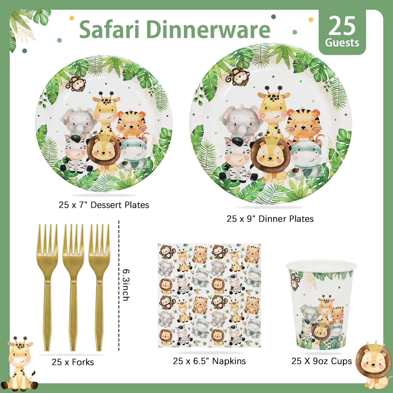 Lopeastar safari 125piece pack provides complete disposable tableware for celebrations