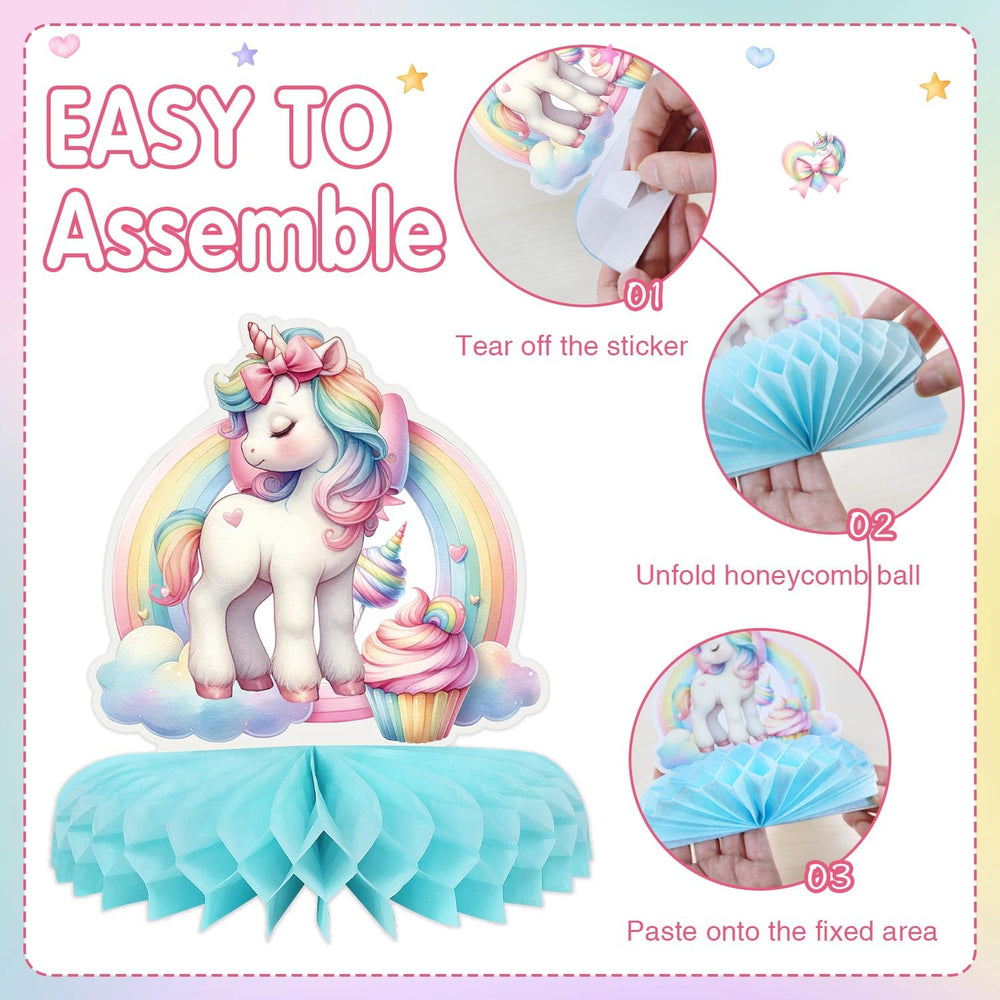 Lopeastar unicorn party decor bundle coordinates with plates and backdrops.