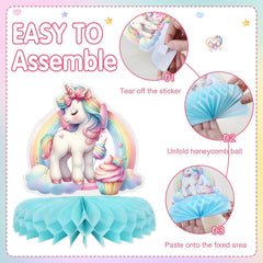 Lopeastar unicorn party decor bundle coordinates with plates and backdrops.