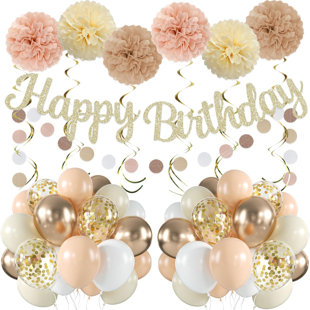 Loroba champagne gold banner elevating a chic birthday focal point.