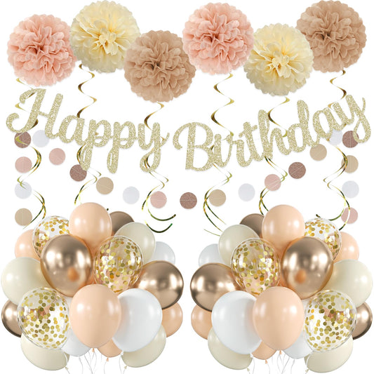 Loroba champagne gold banner elevating a chic birthday focal point.