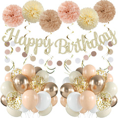 Loroba champagne gold banner elevating a chic birthday focal point.