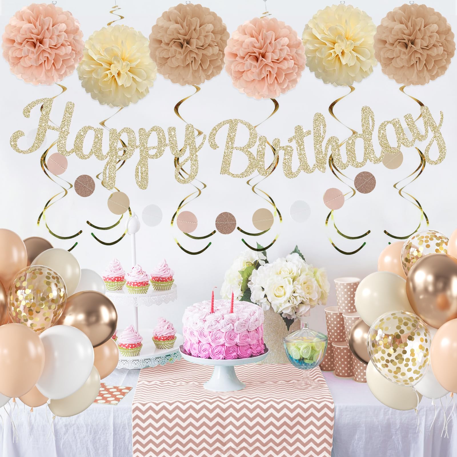 Loroba fluffy pom poms add soft texture to the party tablescape.