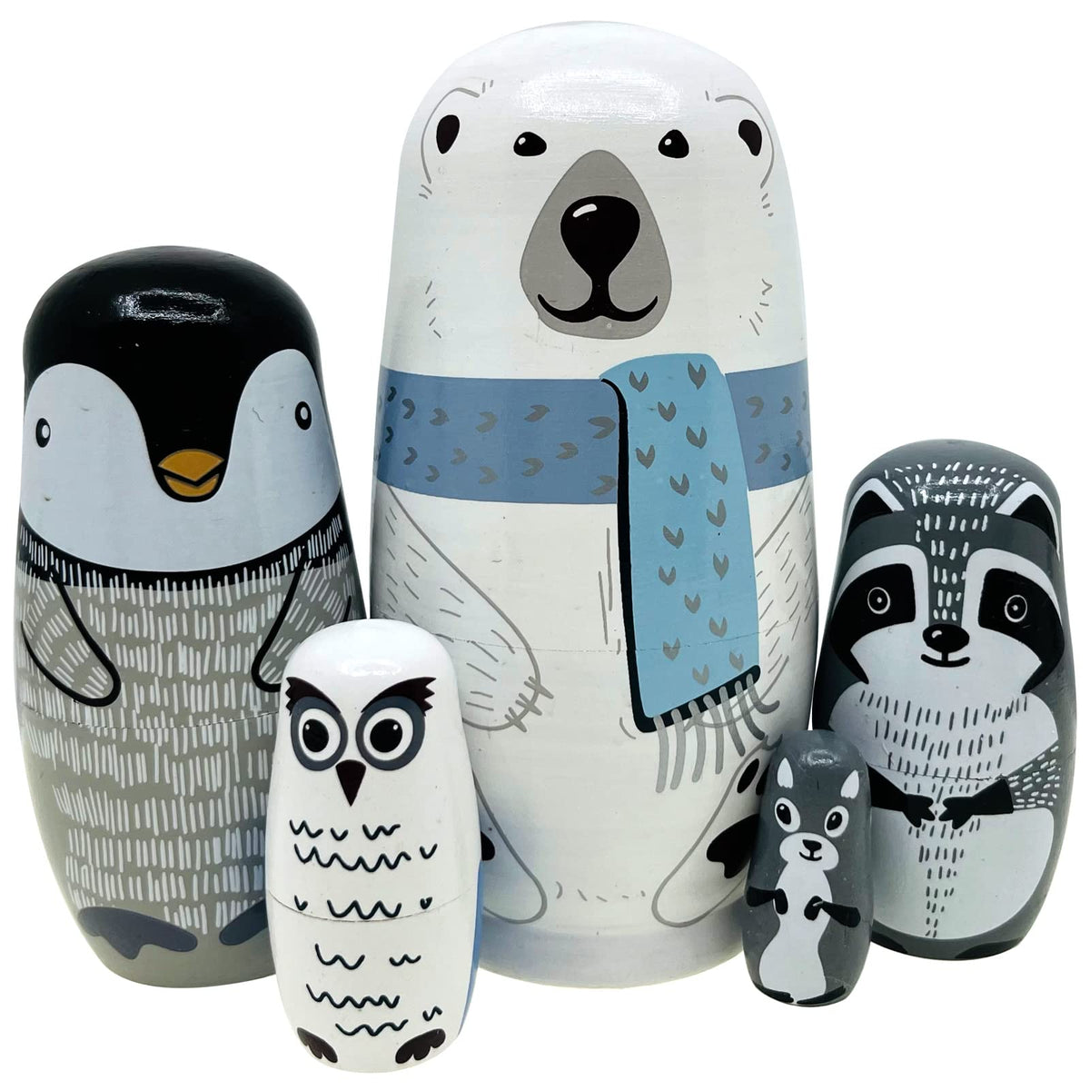 Lorveelo polar bear nesting dolls five-piece set for decorative display