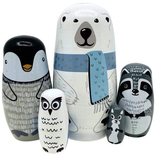 Lorveelo polar bear nesting dolls five-piece set for decorative display