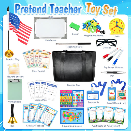 Loscola pretend play school set whiteboard promotes interactive learning during playtime.