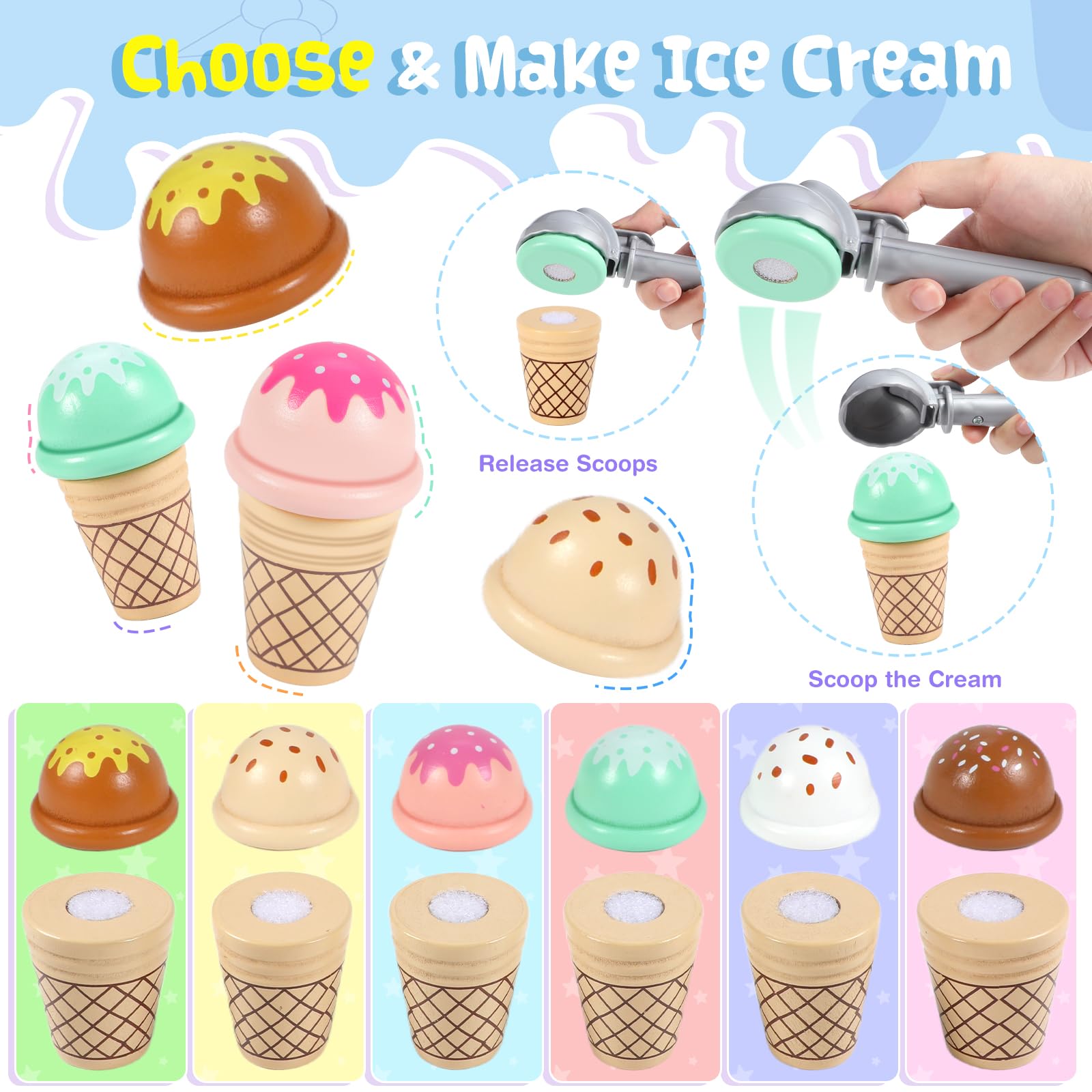 Loscola wooden ice cream cones offering hands-on play and fine motor practice.