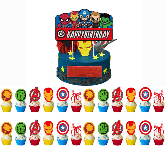 Losede 25pcs cake toppers set with Happy Birthday large topper, ideal for festive cakes.