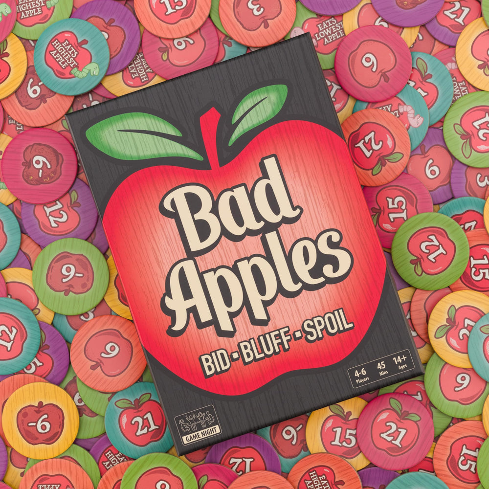 Gift-ready Bad Apples packaging from Lost Boy Entertainment for parties.