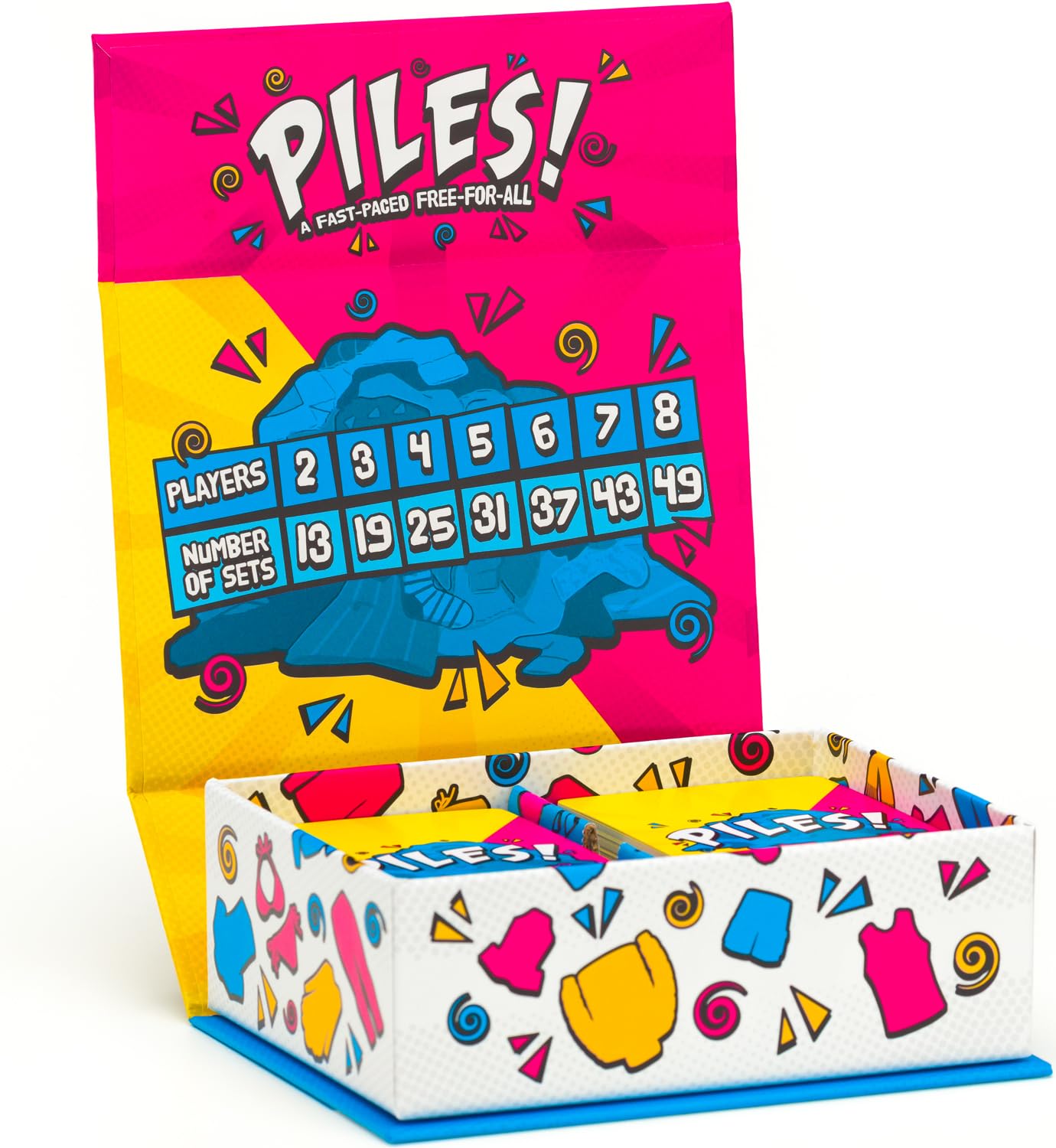 Includes 200 cards and a rulebook for endless rounds of play with Piles.
