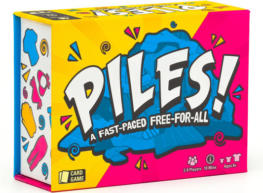 Lost Boy Entertainment Piles card game in action for fast-paced family fun.