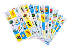 Don Clemente Loteria boards in bright colors for family game night.