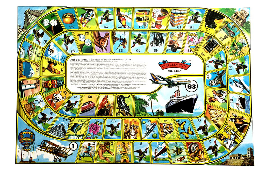 Loteria Don Clemente back board showing three games on the reverse