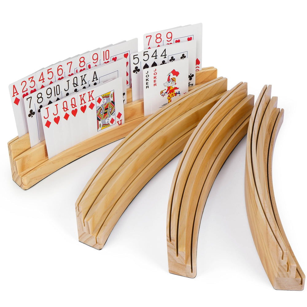 LotFancy 3-tier curved wooden card holder keeps cards organized for game night