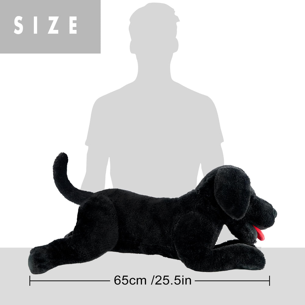 LotFancy realistic black lab plush in lifelike pose for imaginative play.