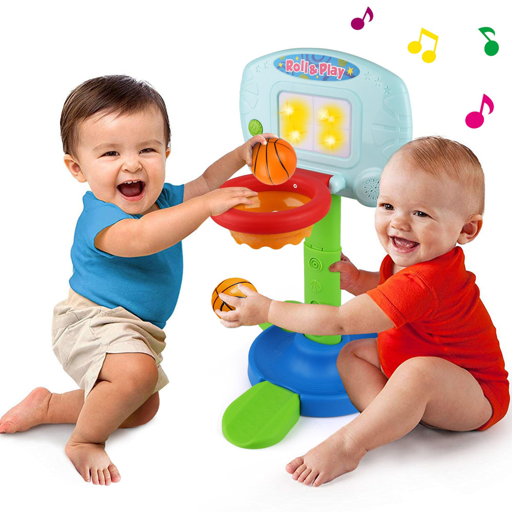 LotFancy toddler hoop backboard lights attract play and spark curiosity.