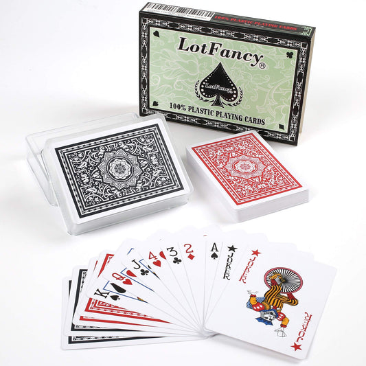 LotFancy waterproof playing cards, two decks in a case, ideal for beach and pool games.