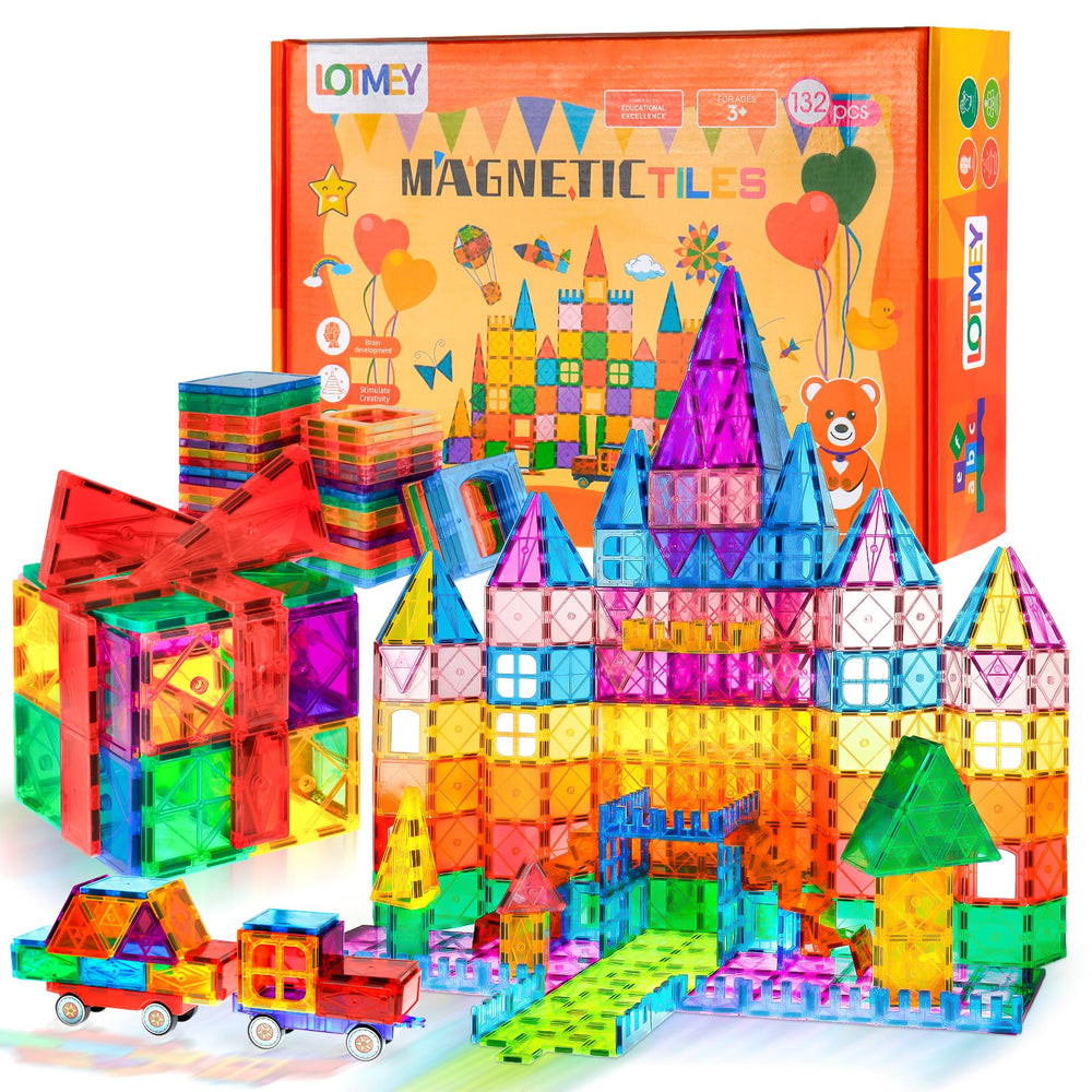 Lotmey 132PCS magnetic tiles set for big colorful builds and creativity