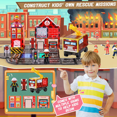 Lotmey 2-in-1 fire rescue scene tiles invite kids to imagine rescues and construction projects.