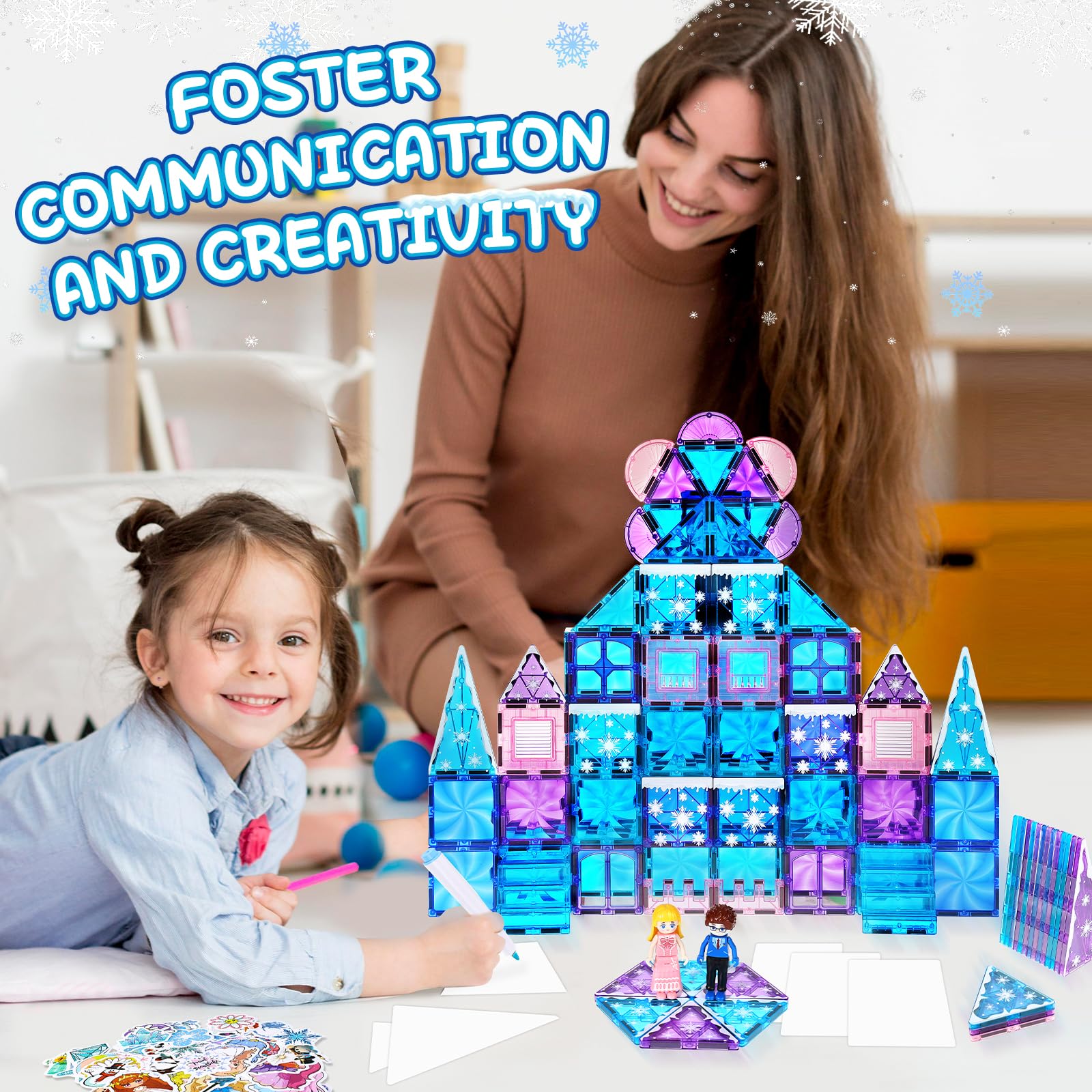 Lotmey magnetic tiles with two stairs enabling dynamic building and role-play