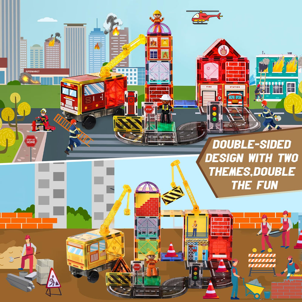 Lotmey road tile system with rotating cranes supports dynamic construction play and fine motor skills.